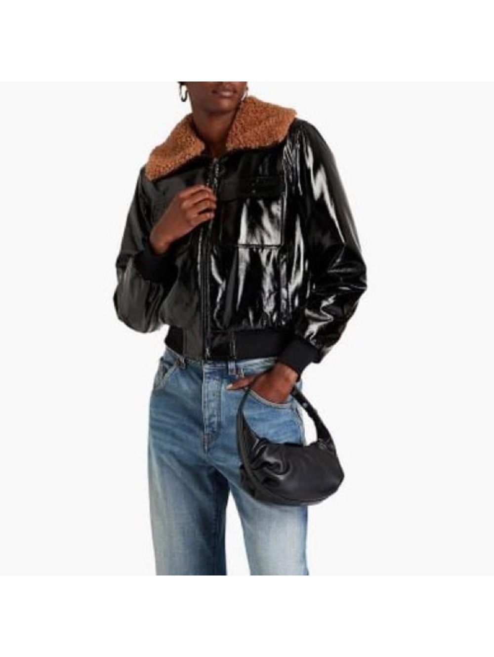 Mother Pilot Faux Patent Leather Jacket in Black, Size XL New w/Tag $395